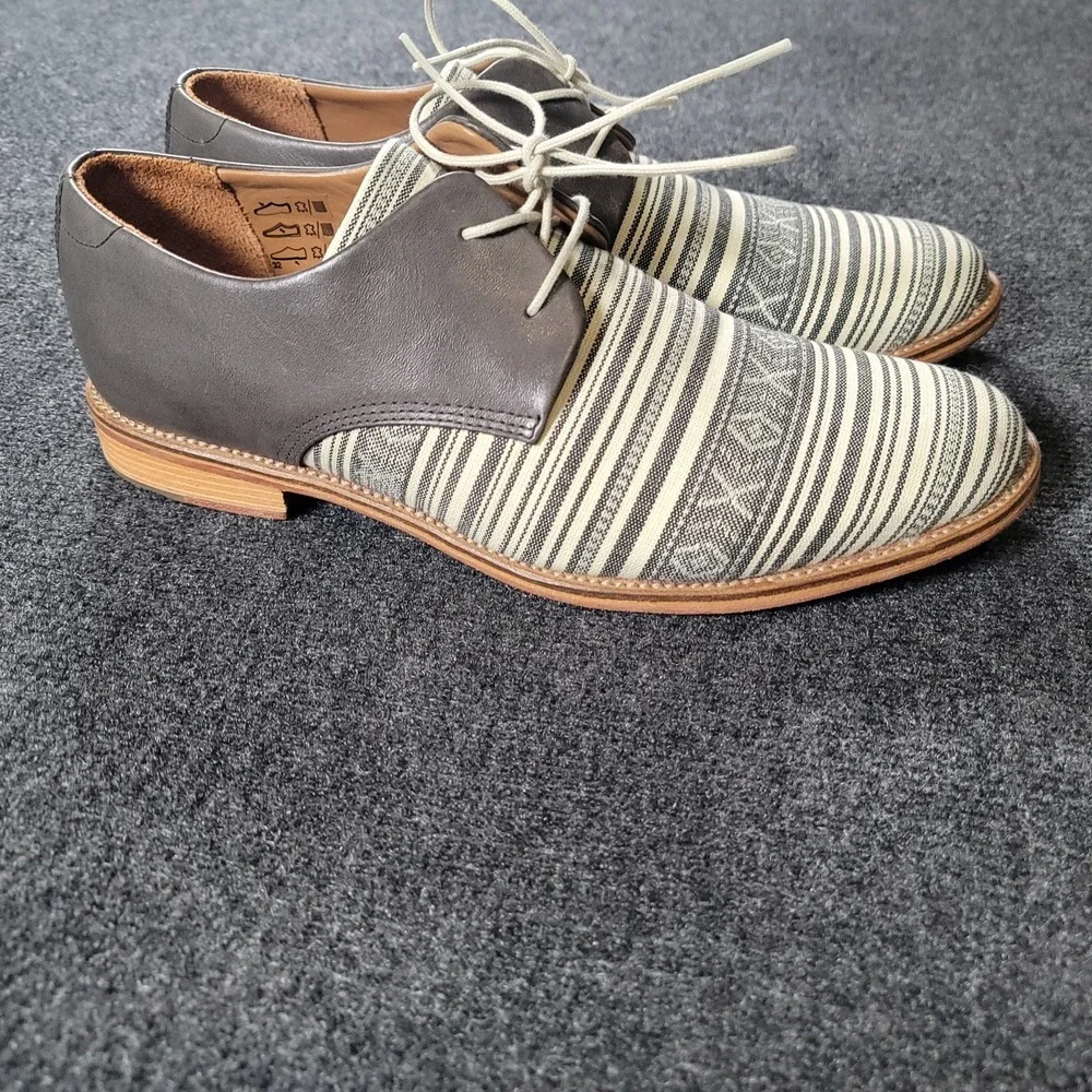 J Shoes Grail Fab Leather Textile Oxford Men Size 11‎ Gray Stripe Lace Up